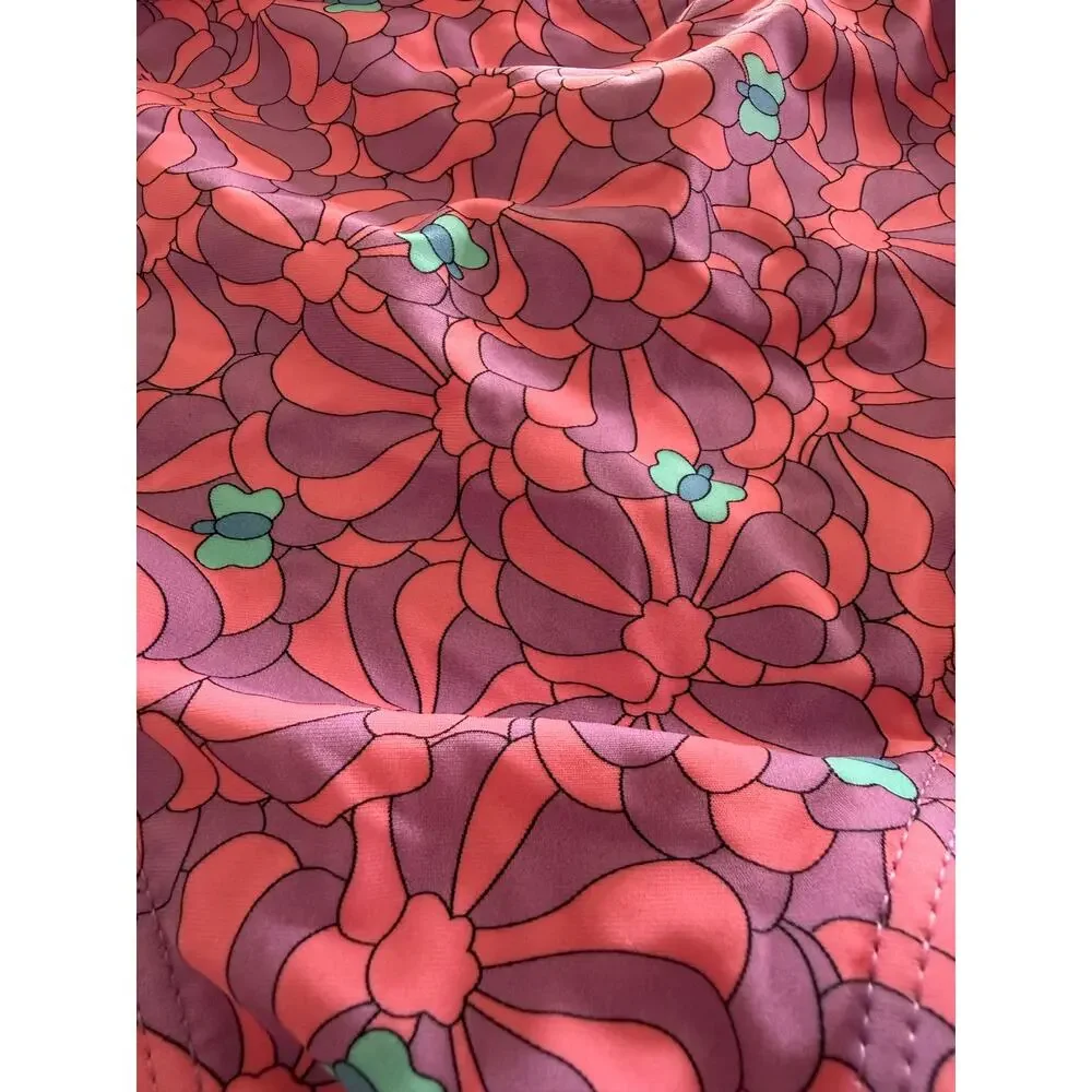 Unique Vintage Pink and Purple Floral Tie Side Bikini Bottom 1X NWOT